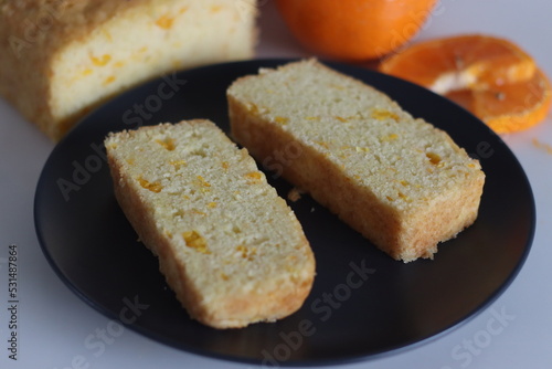 Orange cake. Tea time cake with orange juice and orange pulp