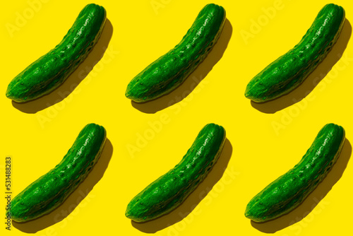 green cucumber pattern on yellow background pop art design