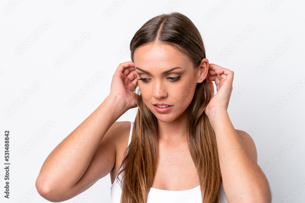 Young caucasian woman isolated on white background . Close up portrait Young caucasian woman isolated on white background . Close up portrait