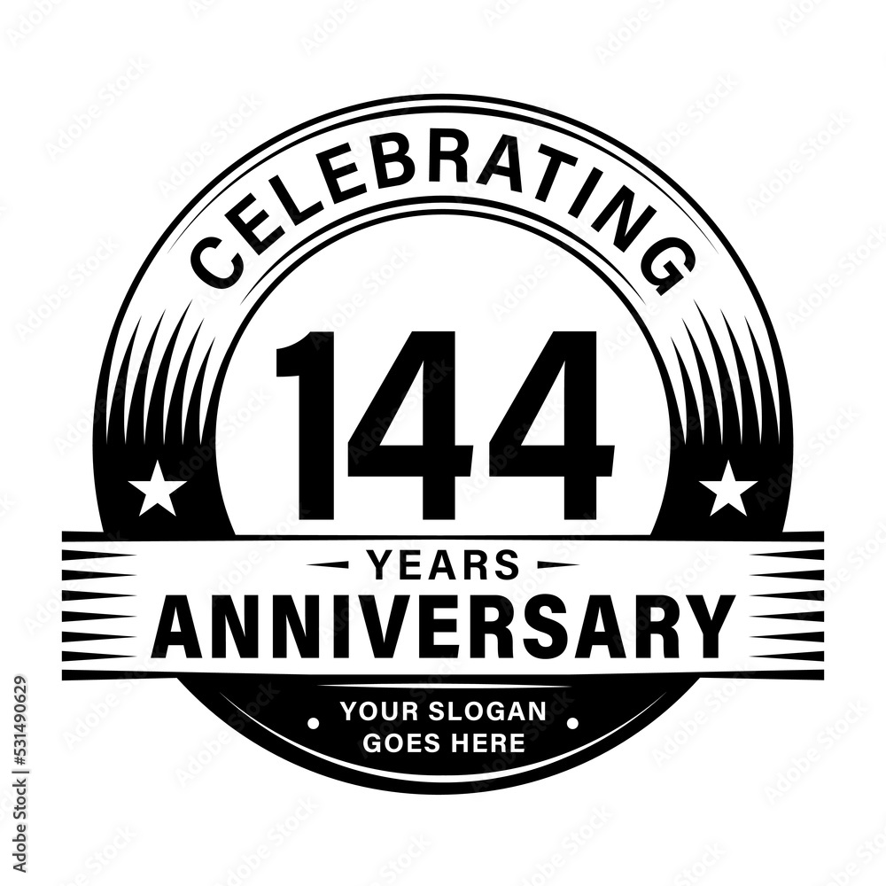 144 years anniversary celebration design template. 144th logo vector illustrations. 144 years anniversary celebration design template. 144th logo vector illustrations.