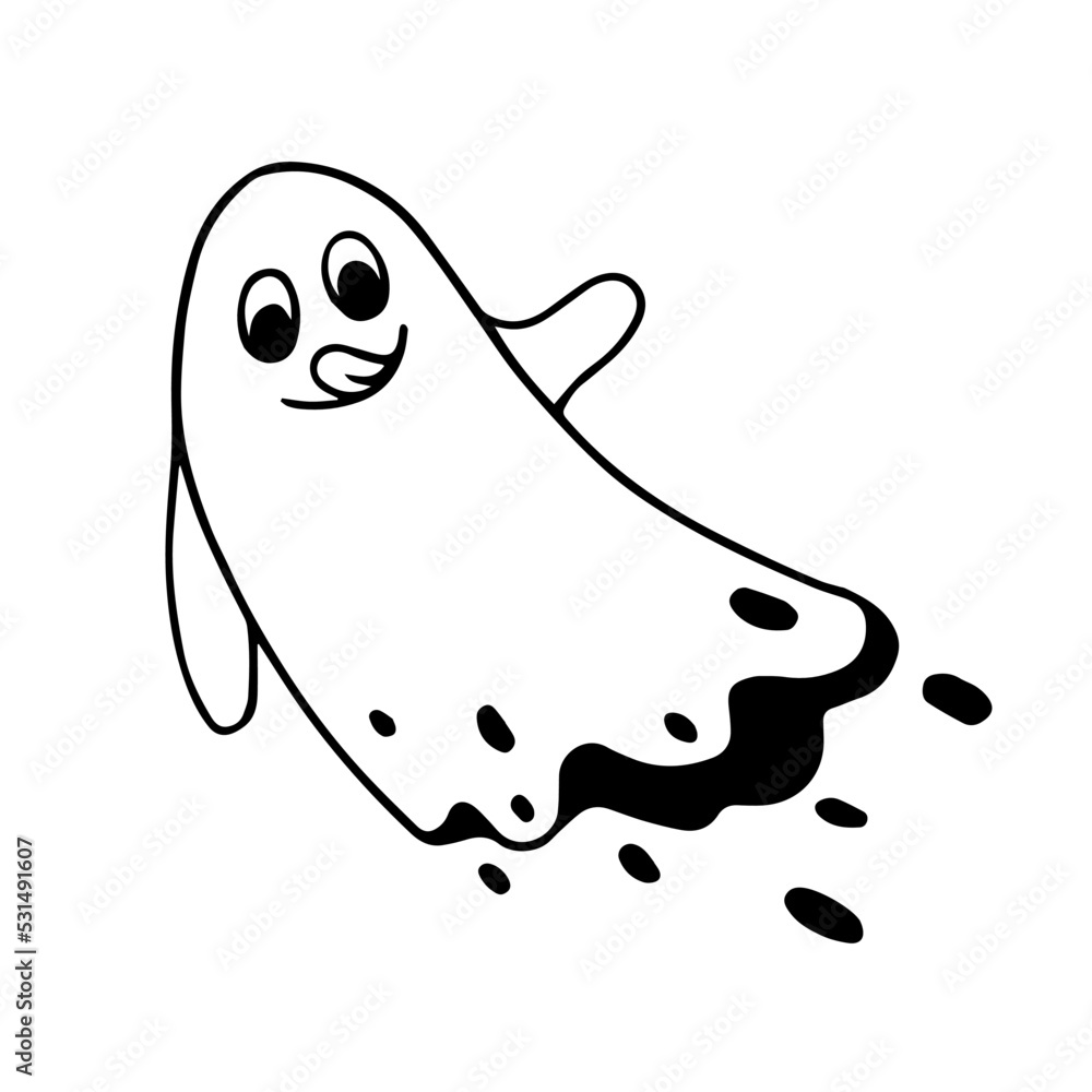 Simple doodle of a cute ghost. Linear sketch for Halloween. Vector graphic. Simple doodle of a cute ghost. Linear sketch for Halloween. Vector graphic.