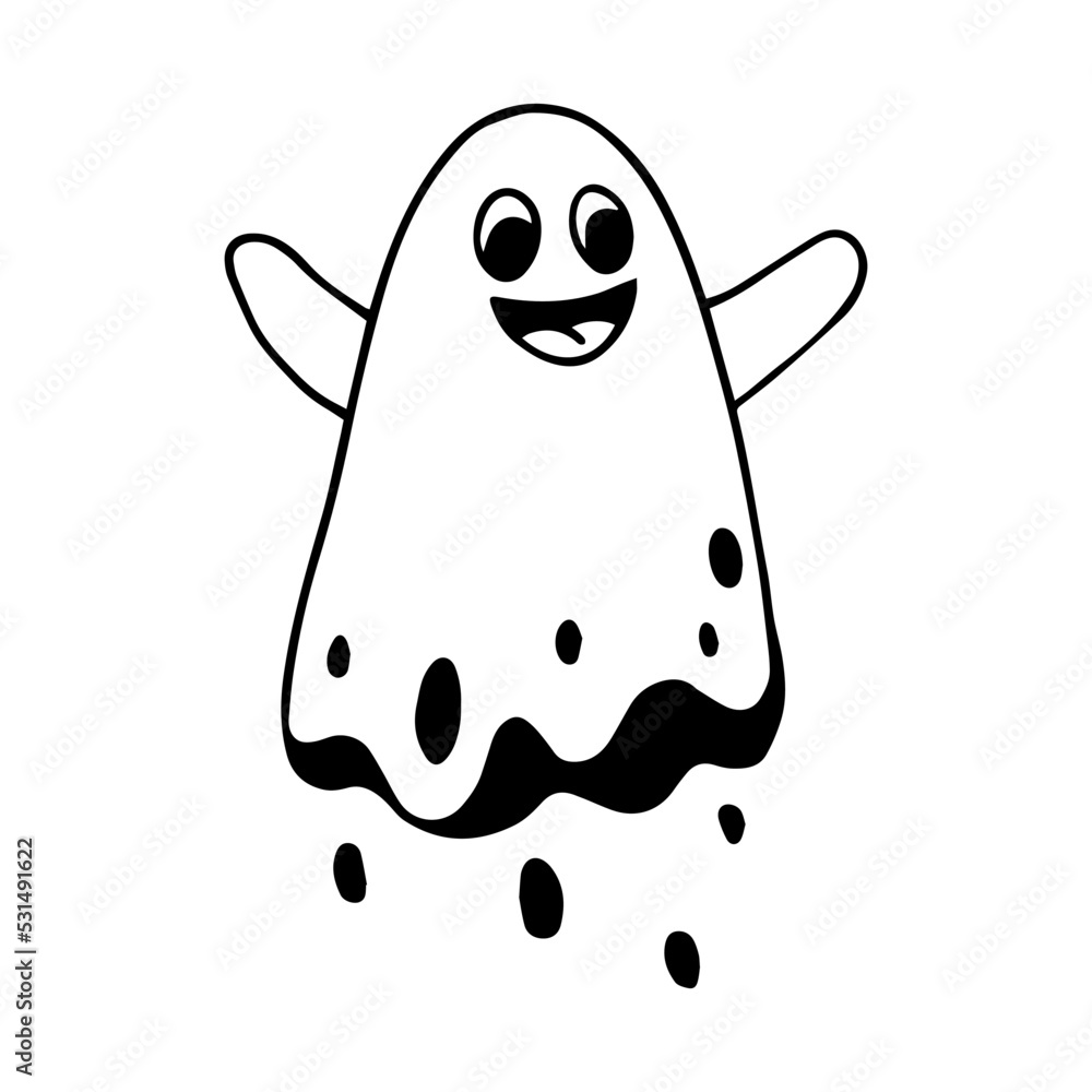Simple doodle of a cute ghost. Linear sketch for Halloween. Vector graphic. Simple doodle of a cute ghost. Linear sketch for Halloween. Vector graphic.
