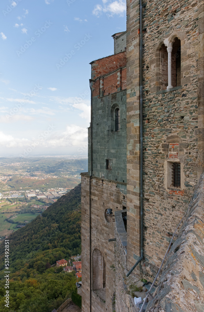 Close-up of the tall walls of the Sacra di San Michele abbey in Susa valley, Italy Close-up of the tall walls of the Sacra di San Michele abbey in Susa valley, Italy