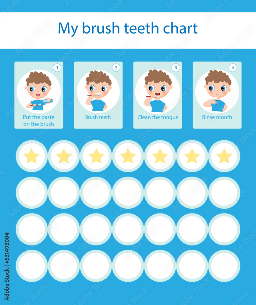 Boy brush teeth chart. Brush teeth Reward Chart. Daily Routine. Stock