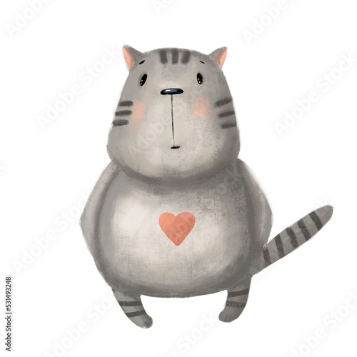 kawaii cat with stupid face watercolor illustration