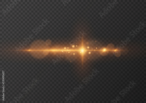 Effect glare yellow lines, star light bokeh sparks