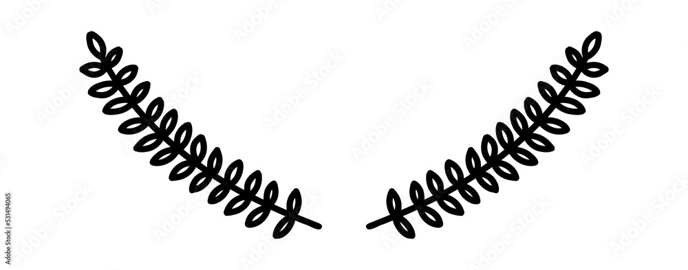 Doodle floral laurel. Hand drawn tree branches with leaves and flowers. illustration Doodle floral laurel. Hand drawn tree branches with leaves and flowers. illustration