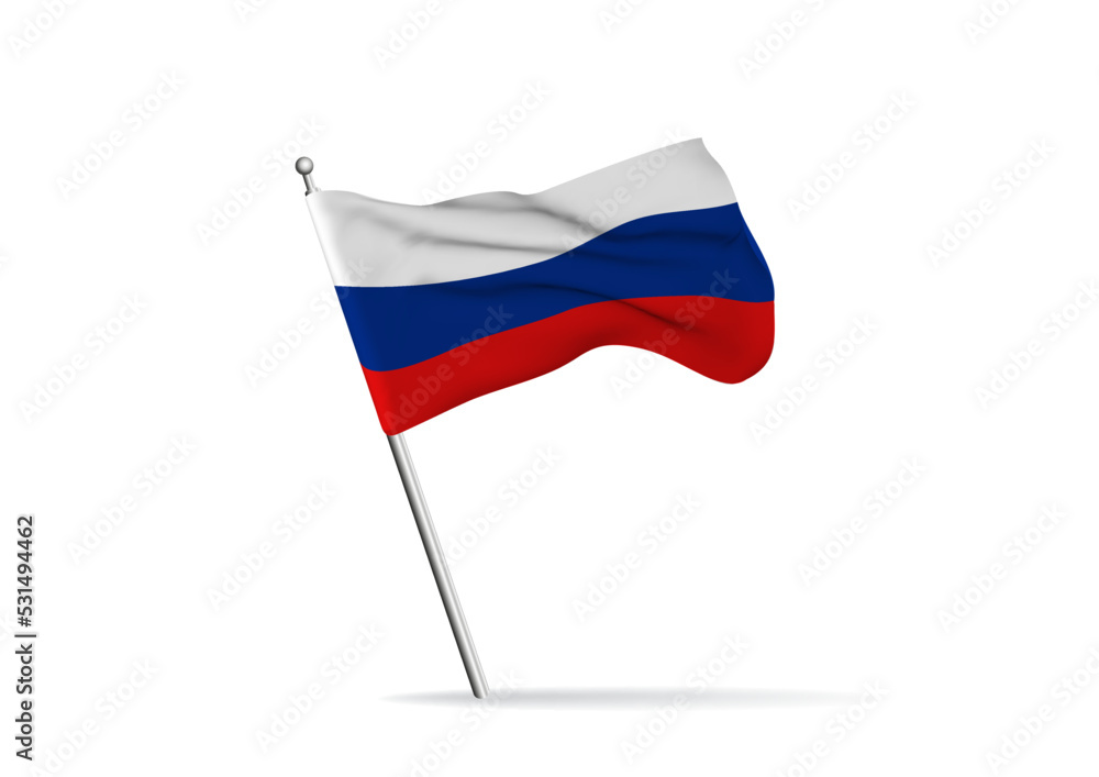 Realistic Russia Flag with Flagpole. Vector Realistic Russia Flag with Flagpole. Vector