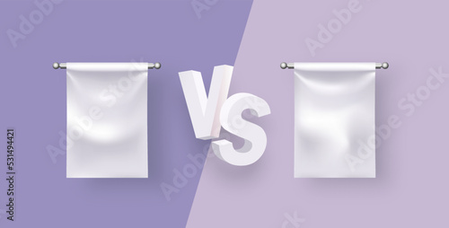 VS screen. Versus sign on divided background. Decorative battle cover with lettering.