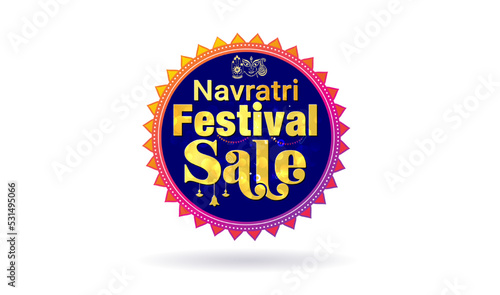 Navratri festive sale logo design. Indian hindu festival of Durga Puja or dandiya.