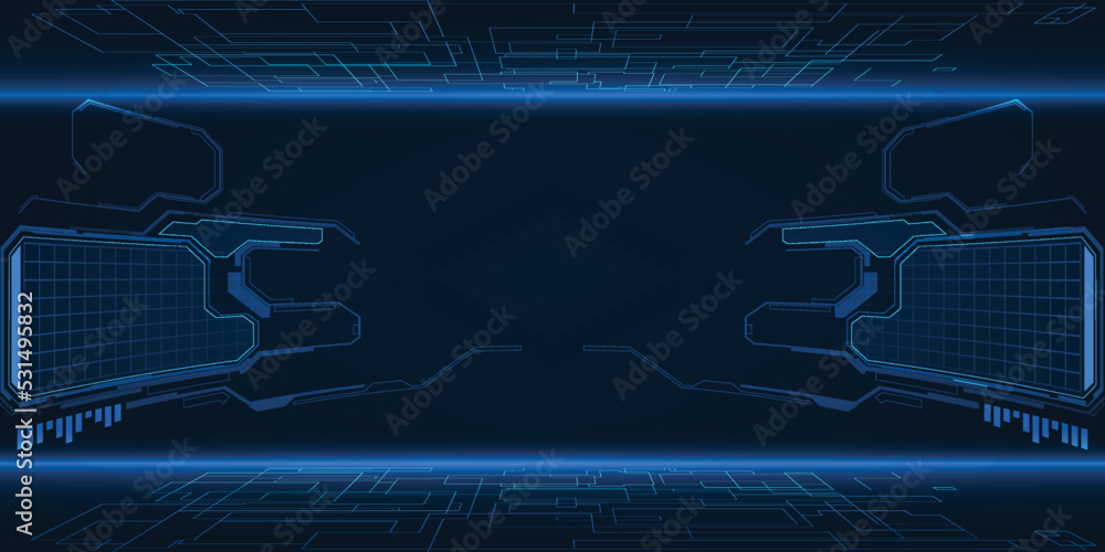 Vector illustration of digital hi tech empty space with digital glowing element grid line and circuit for advertising and game artwork background. Vector illustration of digital hi tech empty space with digital glowing element grid line and circuit for advertising and game artwork background.