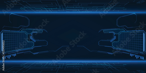 Vector illustration of digital hi tech empty space with digital glowing element grid line and circuit for advertising and game artwork background.