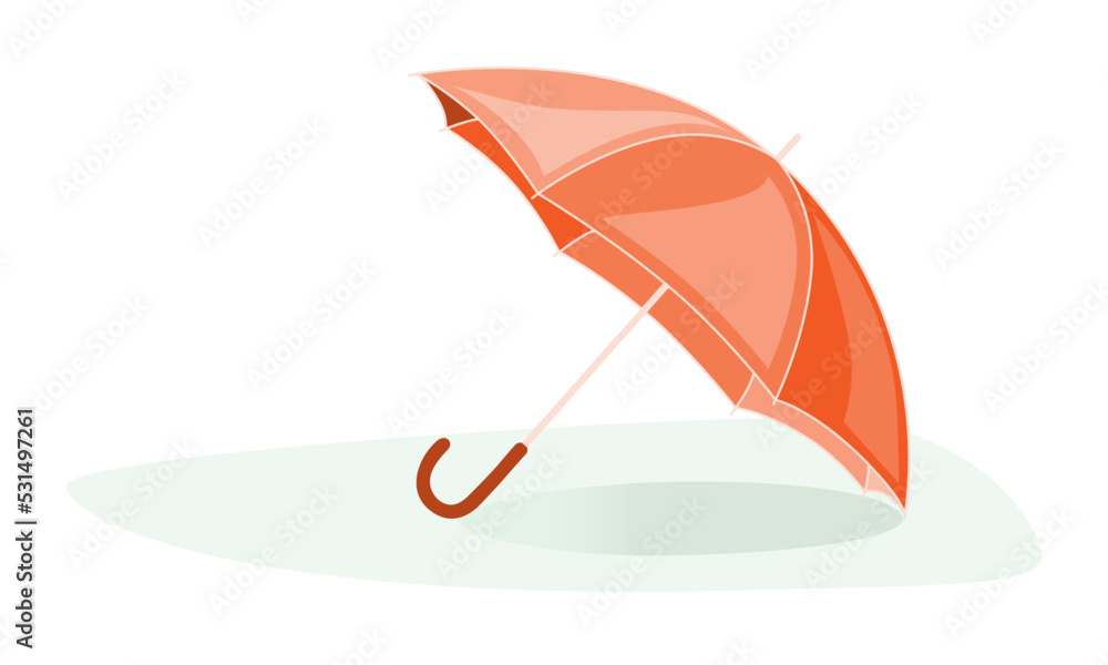Bright orange - red umbrella on puddle. Isolated clipart elements on white background. Hand drawn illustration for decoration, scrapbooking, textile, wall paper, greeting cards design. 