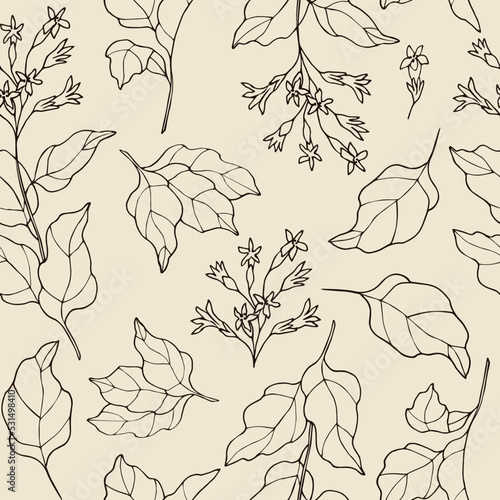 Hand drawn tobacco plant seamless pattern