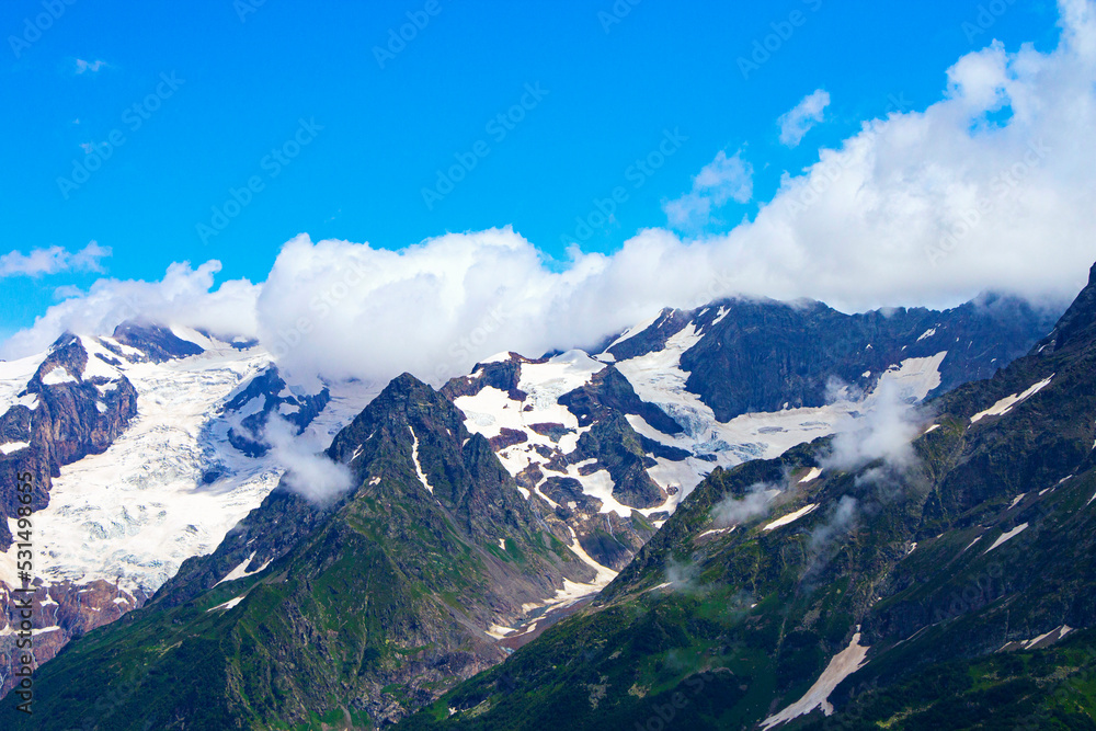 The Caucasus Mountains. Mountain peaks in summer.