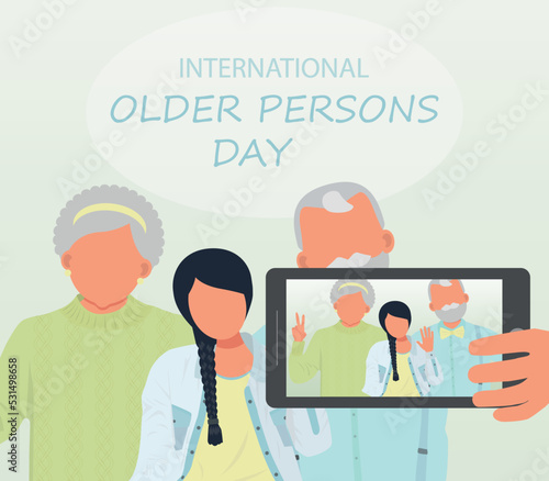 international day of older persons.Grandmother and grandfather taking a selfie with their granddaughter.