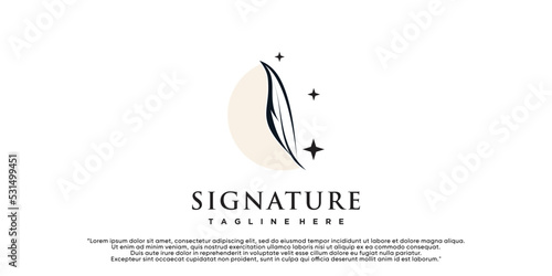 Minimalist quill feather logo template pen handwriting quill signature line art design Premium Vector