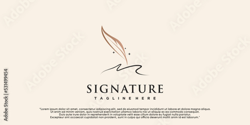 Minimalist quill feather logo template pen handwriting quill signature line art design Premium Vector