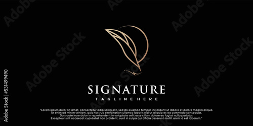 Minimalist quill feather logo template pen handwriting quill signature line art design Premium Vector