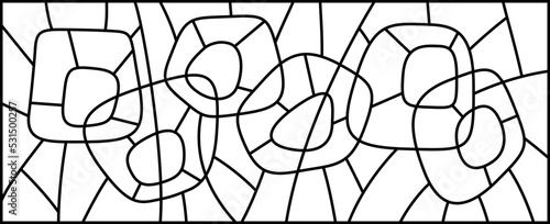  Vector sketch of a stained glass window. Vintage pattern. Abstract stained glass background. Art Deco decor for interior. Luxury modern interior. Template for design. Fence. Iron railing.
