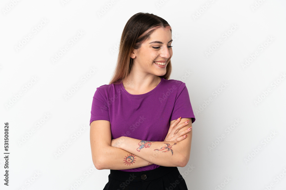 Young caucasian woman isolated on white background happy and smiling Young caucasian woman isolated on white background happy and smiling