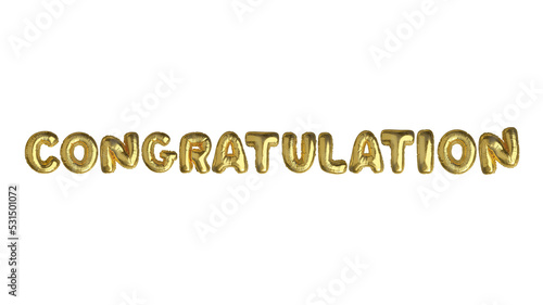Gold air balloon word congratulation on transparent background