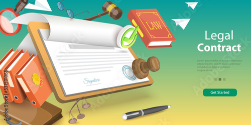 3D Vector Conceptual Illustration of Legal Contract Signing, Deal Agreement