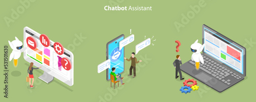 3D Isometric Flat Vector Conceptual Illustration of Chatbot Assistant, Online Customer Support