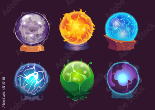 Magic orb. Sphere for future prediction ball for wizards and magician persons. Exact vector cartoon circles