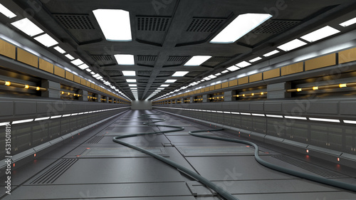 3d render. Futuristic corridor interior design