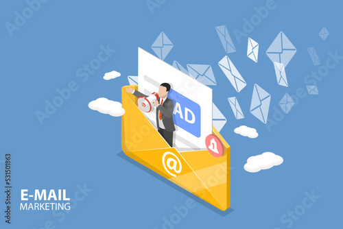 3D Isometric Flat Vector Conceptual Illustration of E-mail Marketing, Newsletter Subscription Service