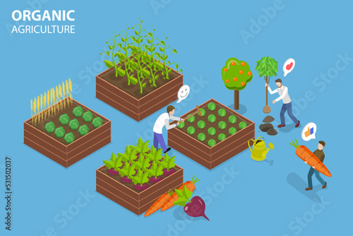 3D Isometric Flat Vector Conceptual Illustration of Organic Agriculture, Eco-friendly Farm Products