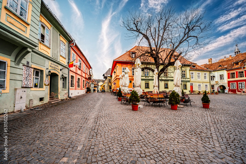 Sighisoara, Transylvania, Romania with famous medieval fortified city and the Clock Tower built by Saxons Fototapet