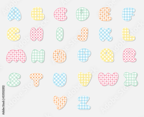 Patchwork hand drawn textile font. Cute textile font for scrapbook or collage design. Patchwork alphabet letters for your decoration with vicy patterns.