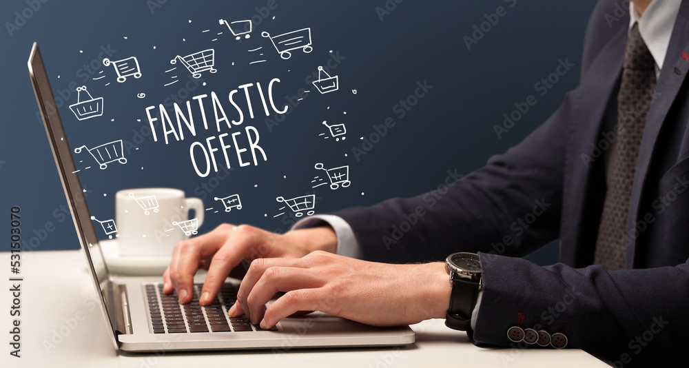 Businessman working on laptop, e-commerce concept Businessman working on laptop, e-commerce concept