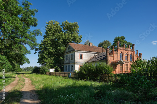 Belorussian tourist landmark attraction - old ancient Bochvits house in Fleryanovo village, Lyakhovichi district, Brest region, Belarus.