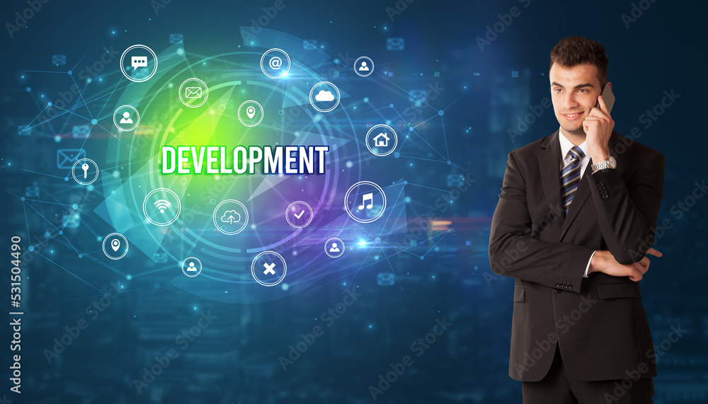 Businessman thinking about modern technology Businessman thinking about modern technology
