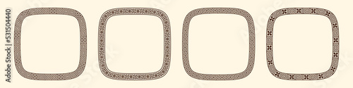 Greek key pattern, rounded square frames collection. Decorative ancient meander, greece border ornament set with repeated geometric motif. Vector EPS10.