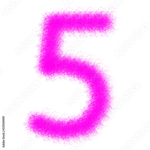 Pink furry number 5 isolated on a white background