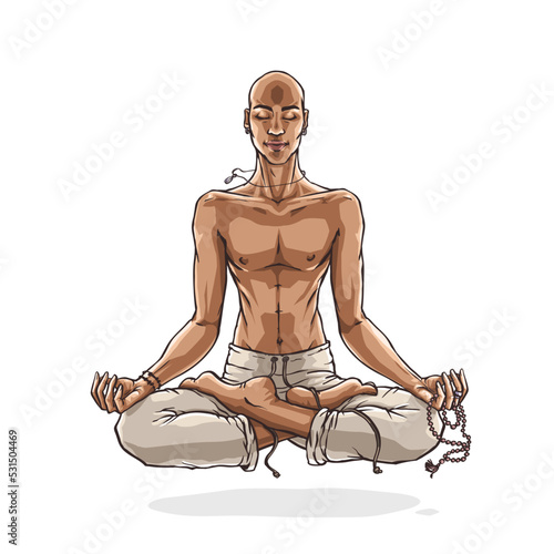 Meditating man. Vector illustration of a person practicing deep meditation.