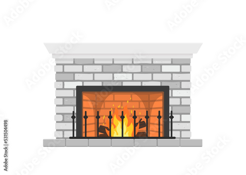 Retro fireplace isolated on white background. Home interior concept. Vector illustration. Cartoon flat style