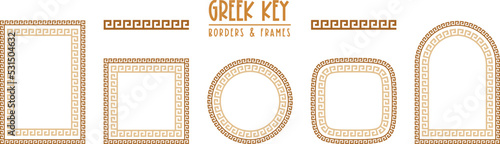 Greek key frames and borders collection. Decorative ancient meander, greece ornamental set, repeated geometric motif. Frames consist from tiny bricks, easy to resize or change frames proportion.