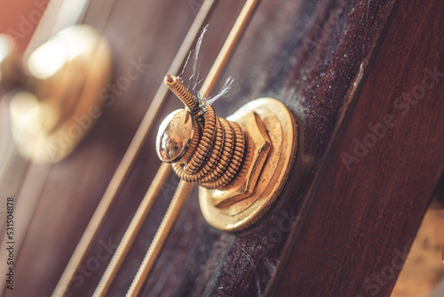 Canvas Print Close up, part of an acoustic guitar, macro detail.