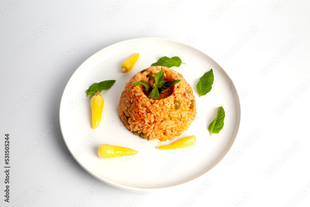 rice pilaf with sauce and ornamental pepper rice pilaf with sauce and ornamental pepper