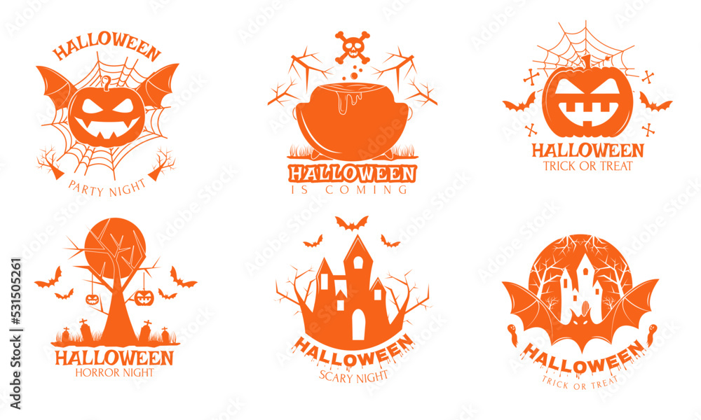 Halloween badges emblems stickers collection with horror scary graphic