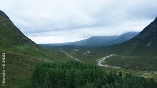 Drone shot of the West Highland Way in Scotland.