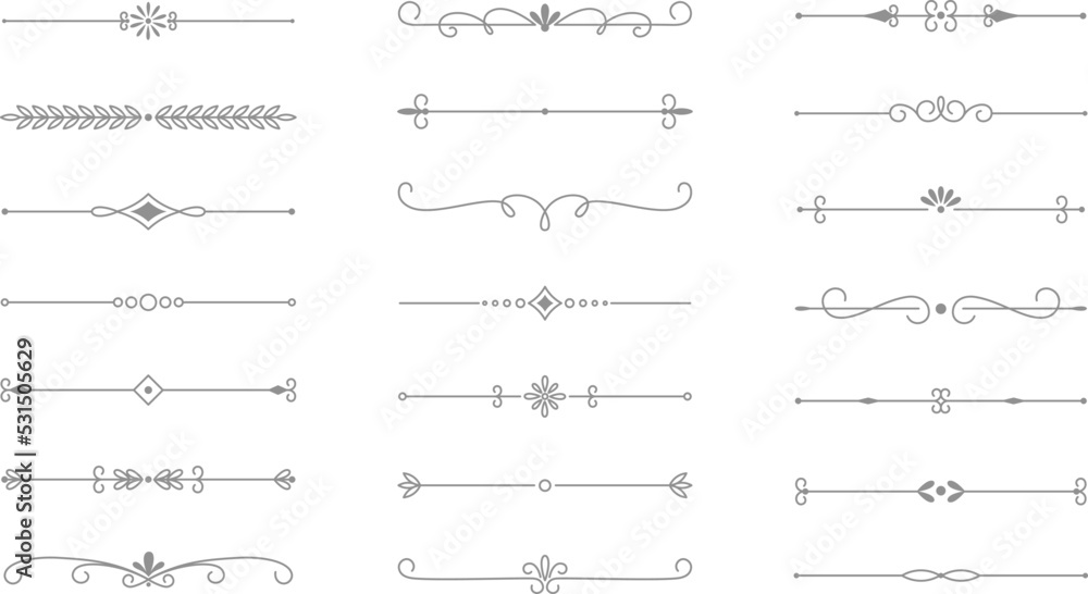 Classic line separators. Flourishes decorative dividers, book embellishment decoration ornaments, vintage vector text calligraphic boarders - obrazy, fototapety, plakaty 
