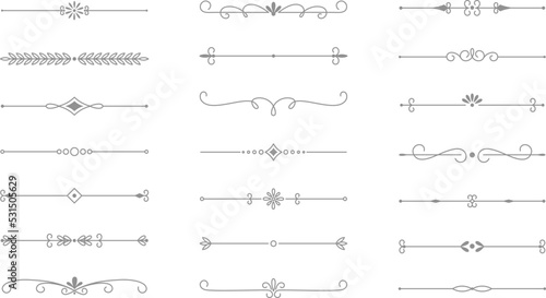 Classic line separators. Flourishes decorative dividers, book embellishment decoration ornaments, vintage vector text calligraphic boarders