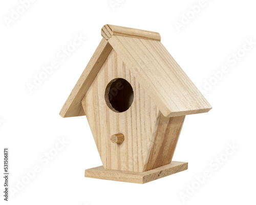 Fotografija Little wood birdhouse isolated.