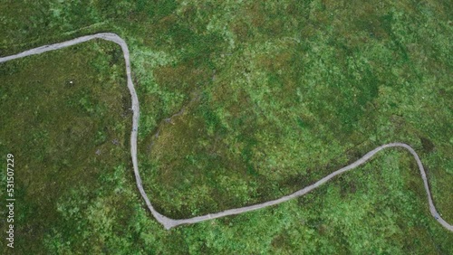 Drone shot of the West Highland Way in Scotland. Topview.